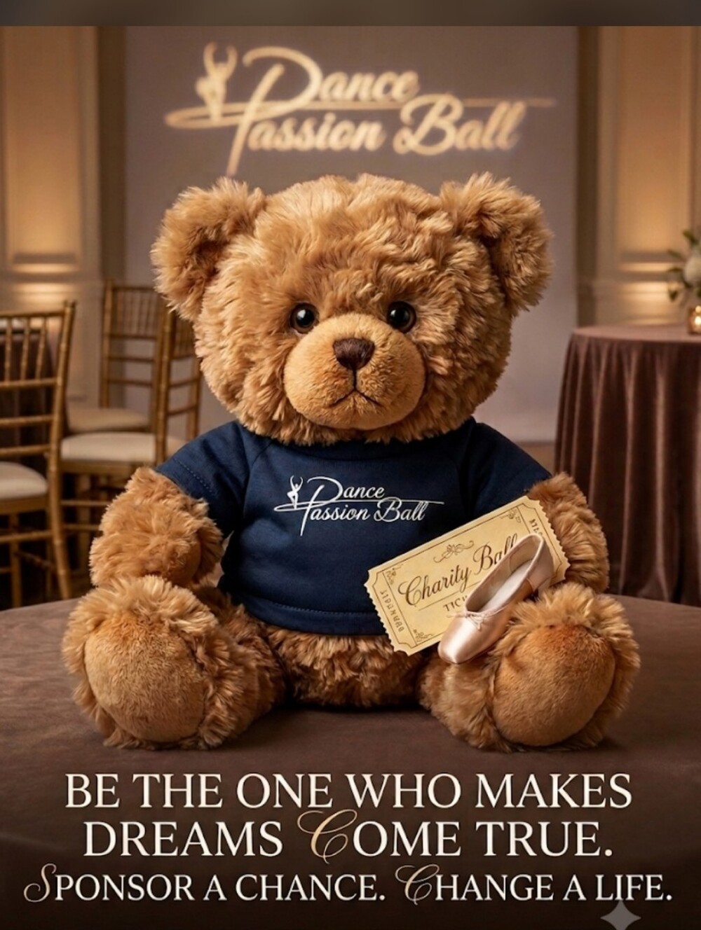 Plush Tan Teddy Bear with Navy 'Dance Passion Ball' Shirt